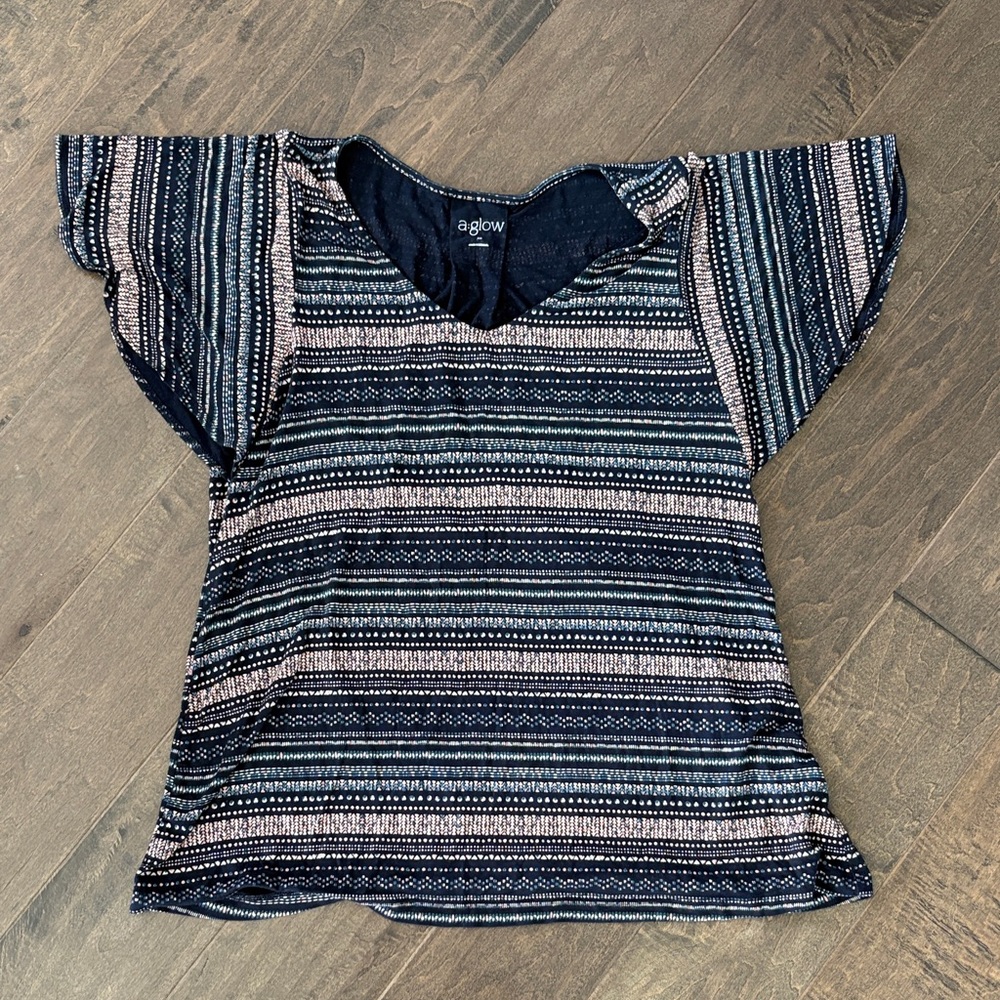 a:glow Navy and White Patterned Short Sleeve Tee